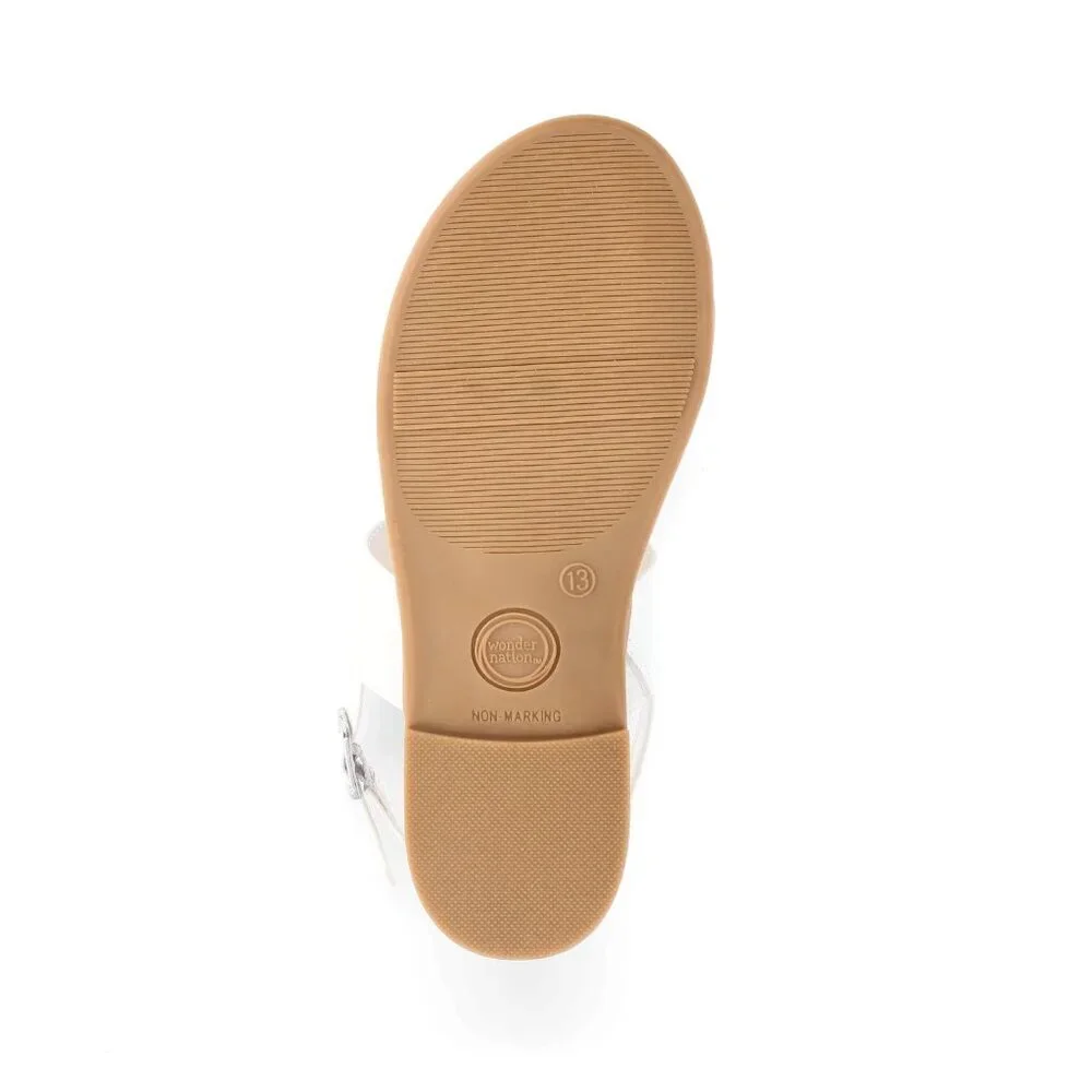Wonder Nation Girls Sz 13 Band Sandals White Buckle Strap Flat Summer Shoes